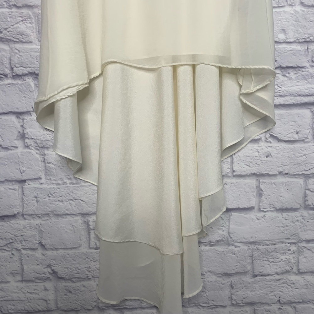Marciano Ivory Textured Satin Lace Sleeve High Low Shift Dress - Picture 11 of 16